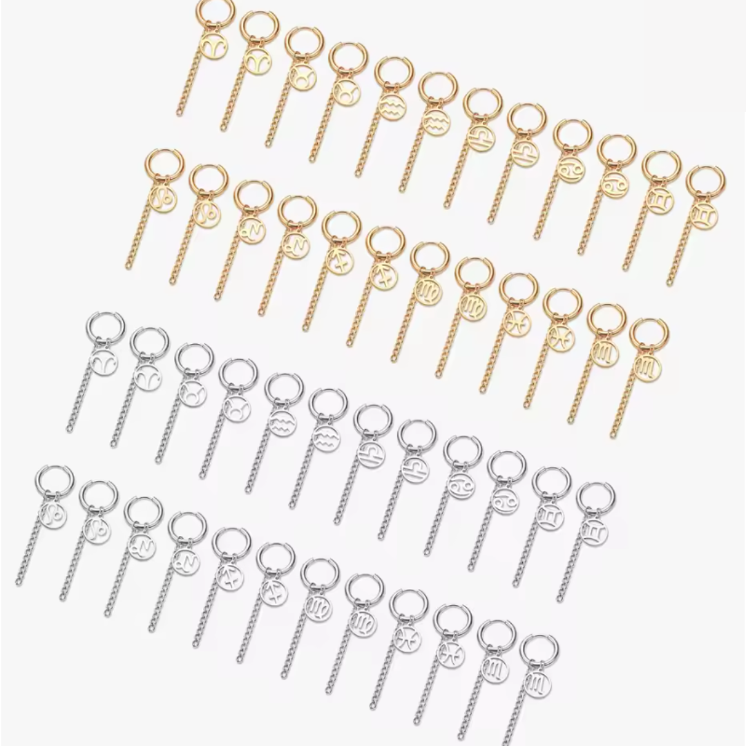 Pendientes Largos Dorados con Signo de VIRGO