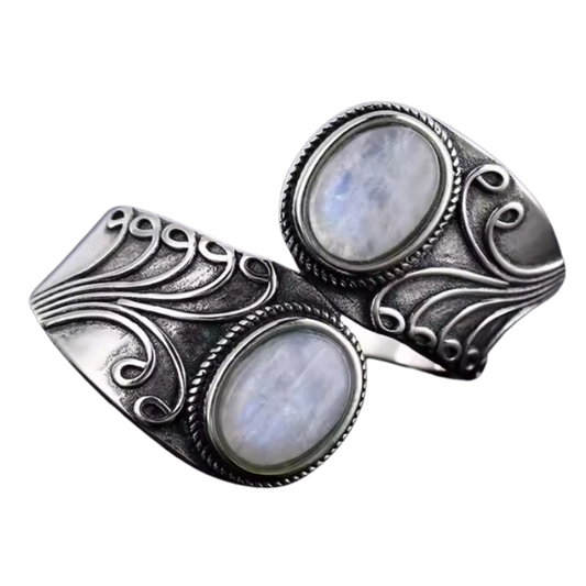 Anillo Piedra Lunar Oval - Aurora Blanca - Plata de Ley
