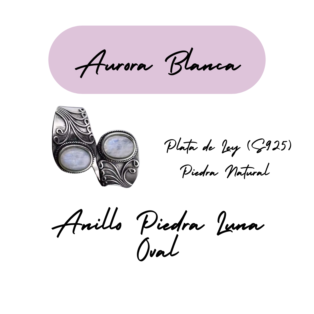 Anillo Piedra Lunar Oval - Aurora Blanca - Plata de Ley