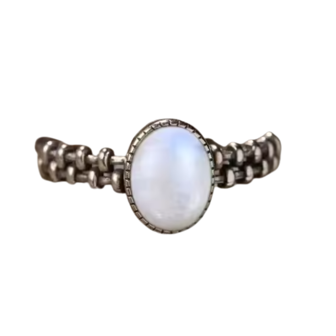 Anillo Piedra Lunar Oval - Cielo Nocturno - Plata de Ley