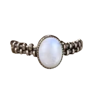 Anillo Piedra Lunar Oval - Cielo Nocturno - Plata de Ley