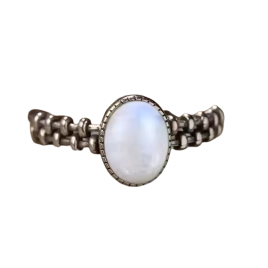 Anillo Piedra Lunar Oval - Cielo Nocturno - Plata de Ley