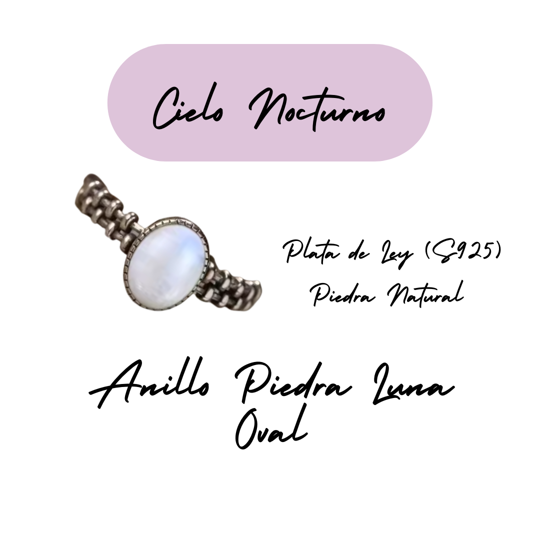 Anillo Piedra Lunar Oval - Cielo Nocturno - Plata de Ley