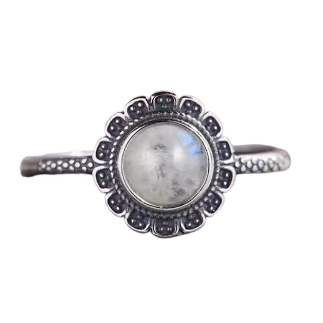 Anillo Piedra Lunar Redondo - Fluir Lunar - Plata de Ley