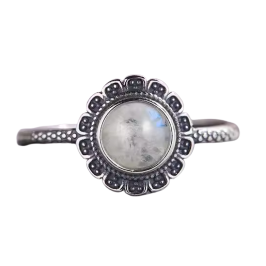 Anillo Piedra Lunar Redondo - Fluir Lunar - Plata de Ley