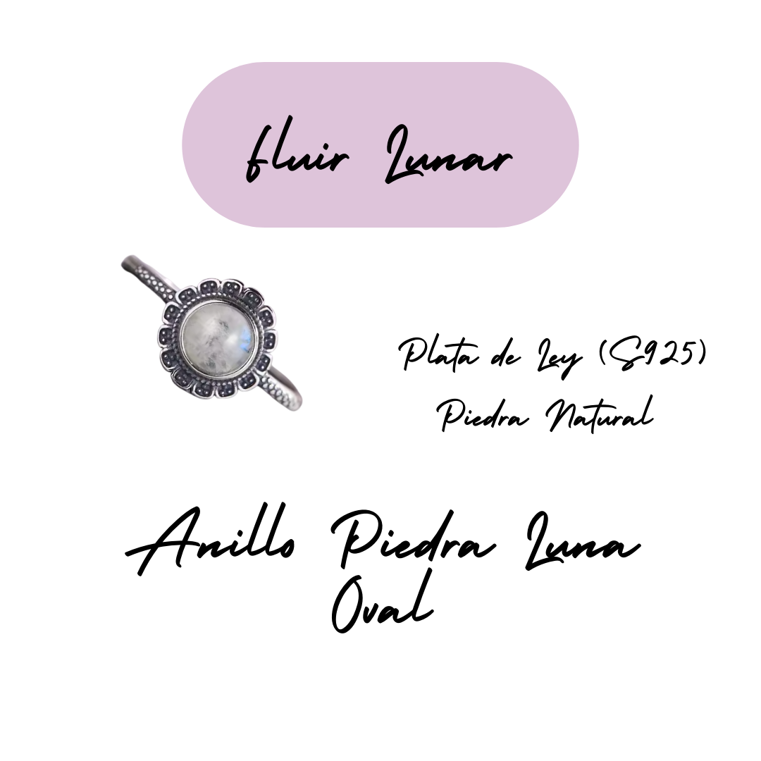 Anillo Piedra Lunar Redondo - Fluir Lunar - Plata de Ley