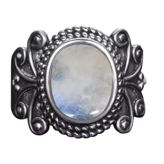 Anillo Piedra Lunar Oval - Amar Celeste - Plata de Ley