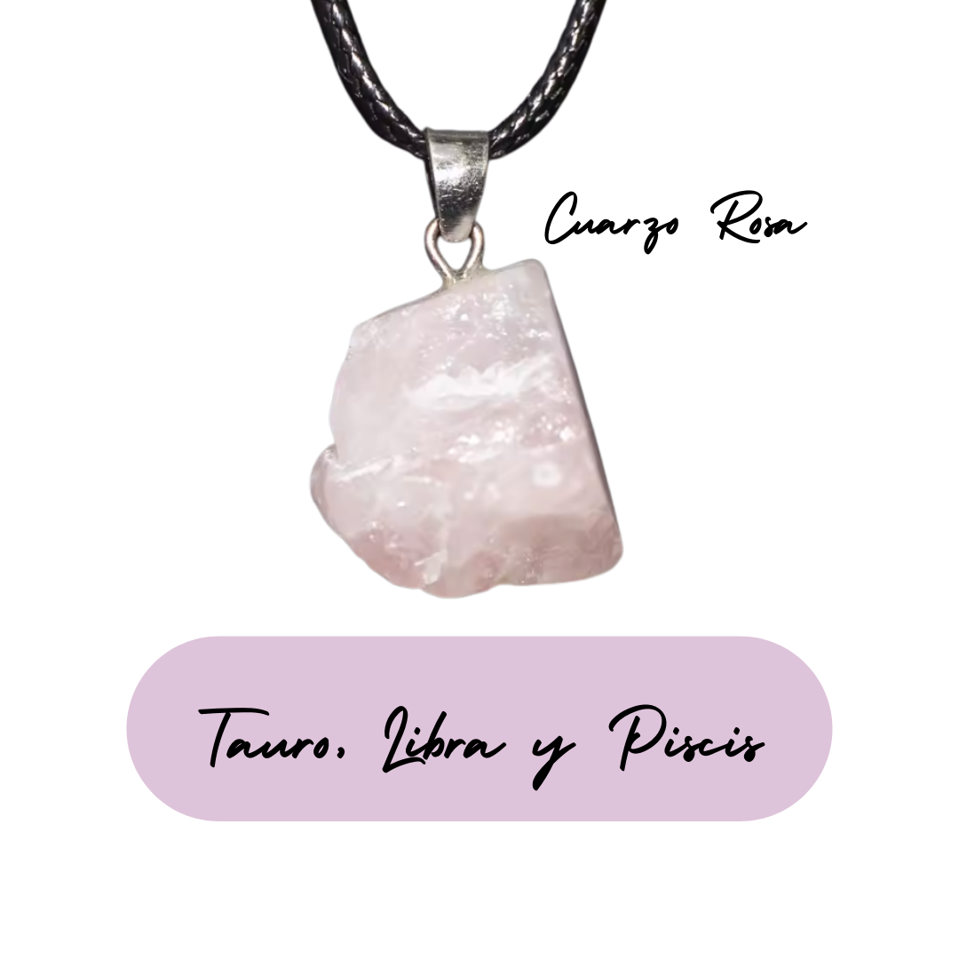 Colgante Energético Piscis - Piedra Natural Cuarzo Rosa