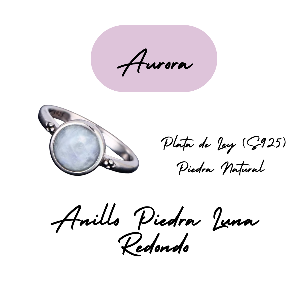 Anillo Piedra Lunar Redondo - Aurora - Plata de Ley