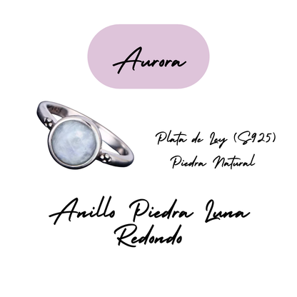 Anillo Piedra Lunar Redondo - Aurora - Plata de Ley