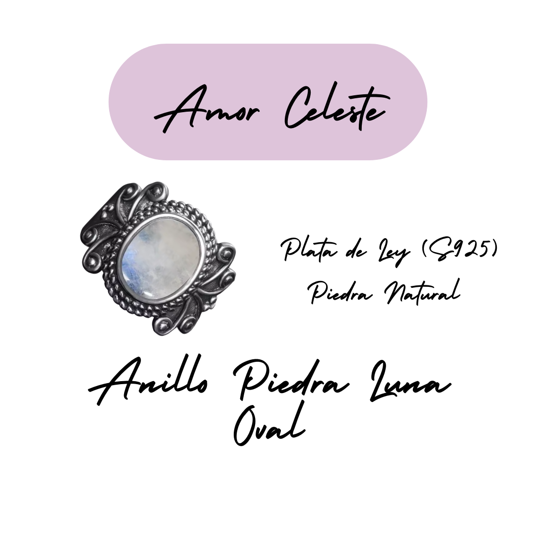 Anillo Piedra Lunar Oval - Amar Celeste - Plata de Ley