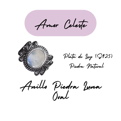Anillo Piedra Lunar Oval - Amar Celeste - Plata de Ley