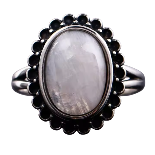 Anillo Piedra Lunar Oval - Magia Lunar - Plata de Ley