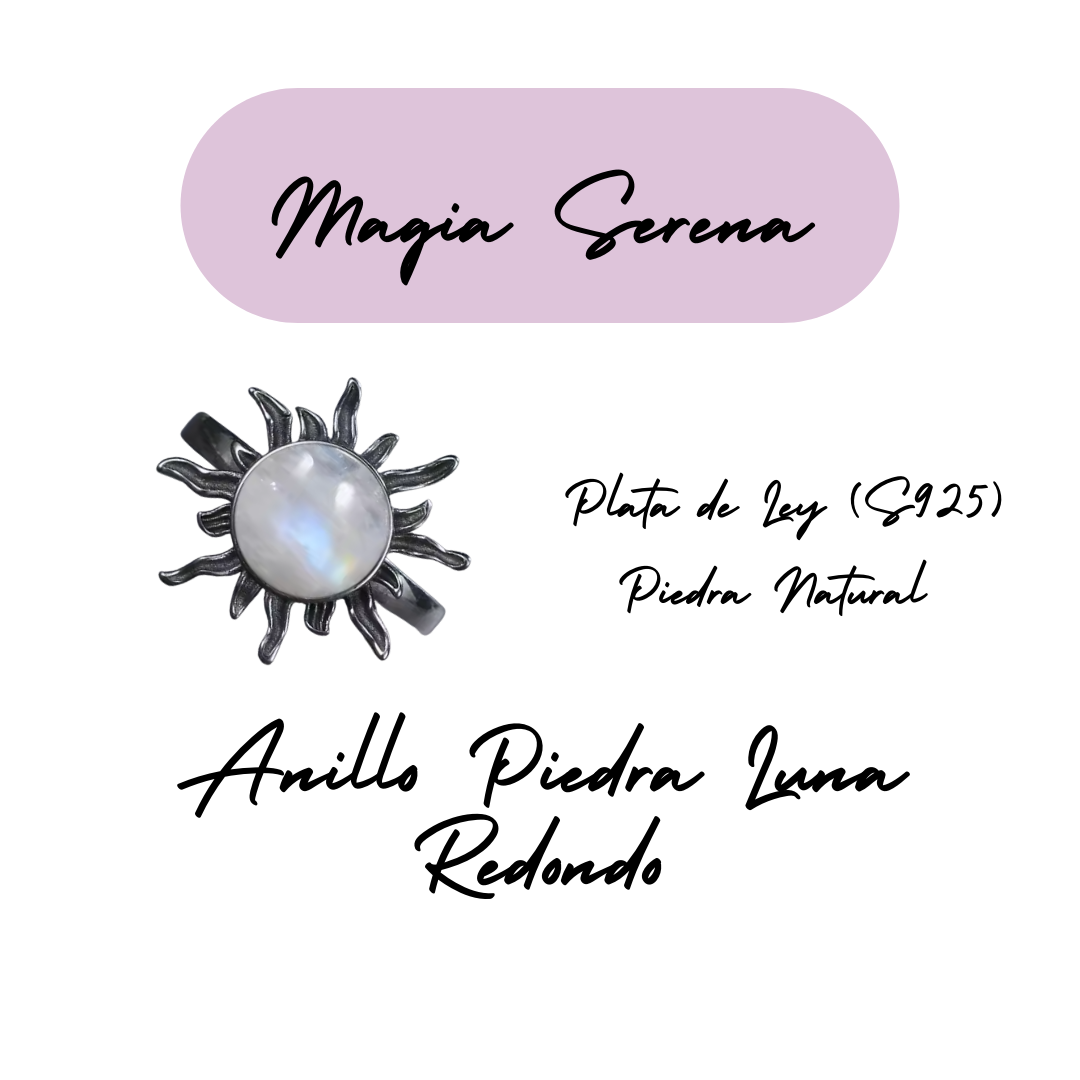 Anillo Piedra Lunar Redondo - Magia Serena - Plata de Ley