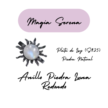 Anillo Piedra Lunar Redondo - Magia Serena - Plata de Ley