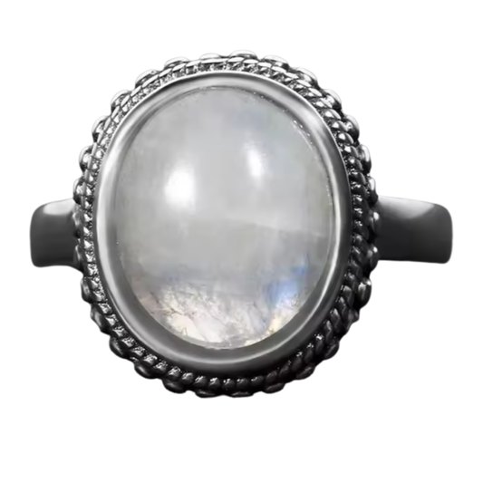 Anillo Piedra Lunar Oval - Nube Lunar - Plata de Ley