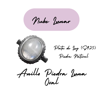 Anillo Piedra Lunar Oval - Nube Lunar - Plata de Ley