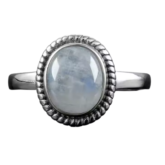 Anillo Piedra Lunar Oval - Esencia Lunar - Plata de Ley