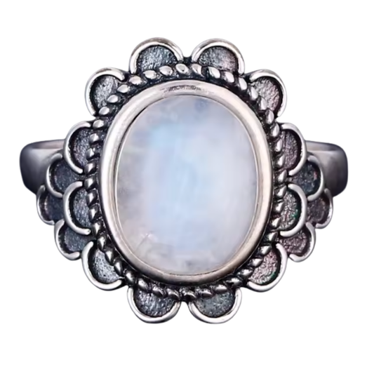 Anillo Piedra Lunar Oval - Eclipse - Plata de Ley