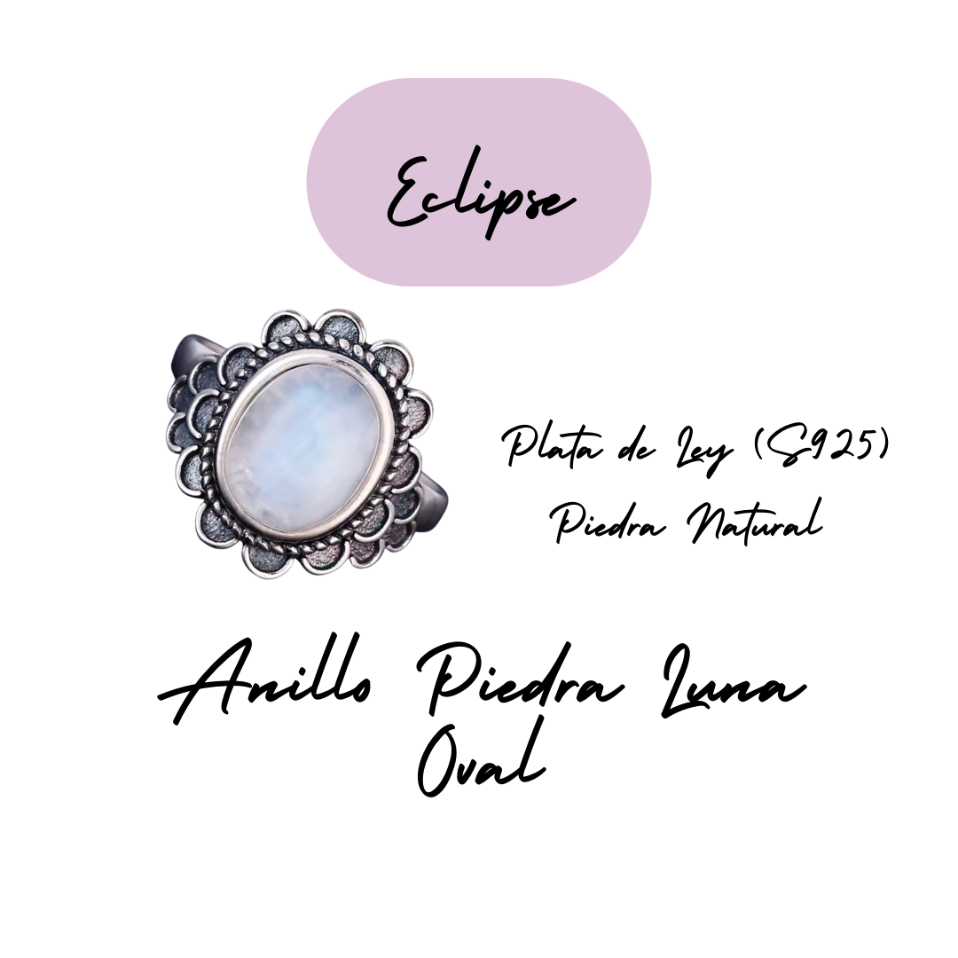 Anillo Piedra Lunar Oval - Eclipse - Plata de Ley