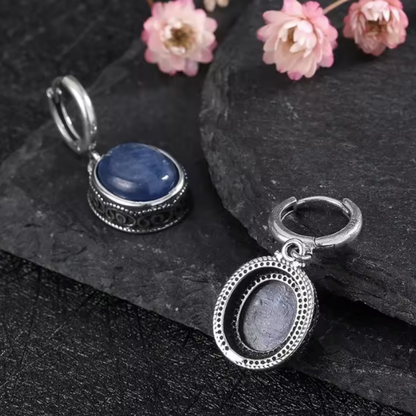 Pendientes largos de Plata de Leo - Piedra Natural Ojo de Tigre