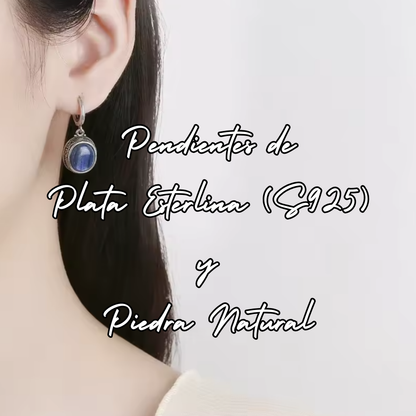 Pendientes largos de Plata de Leo - Piedra Natural Ojo de Tigre