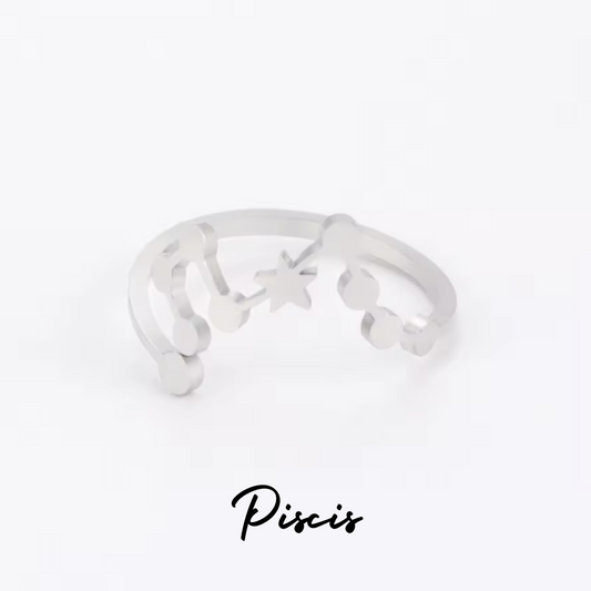 Anillo Plateado con Constelación de PISCIS