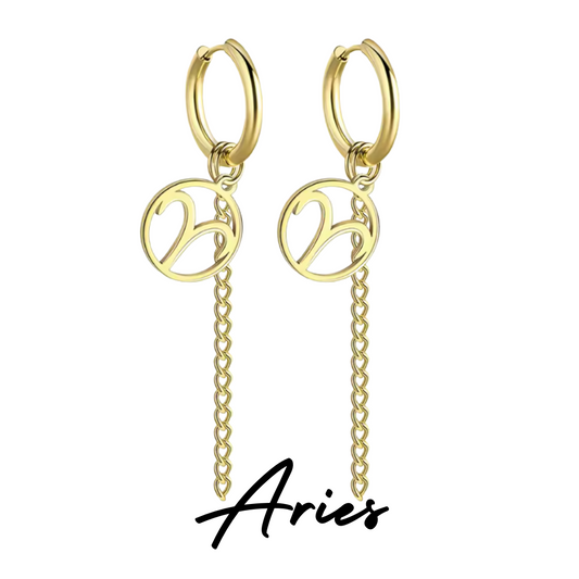 Pendientes Largos Dorados con Signo de ARIES