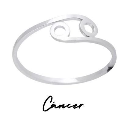 Anillo Plateado con Símbolo de CÁNCER