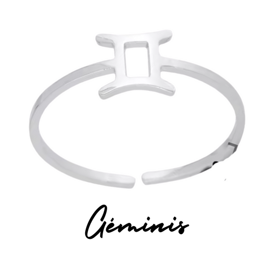 Anillo Plateado con Símbolo de GÉMINIS