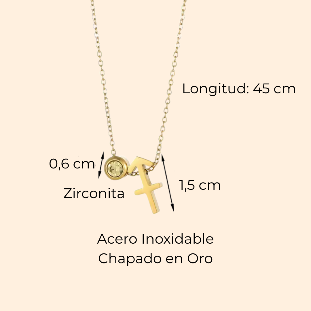 Colgante Doble - Símbolo del Zodiaco y Zirconita