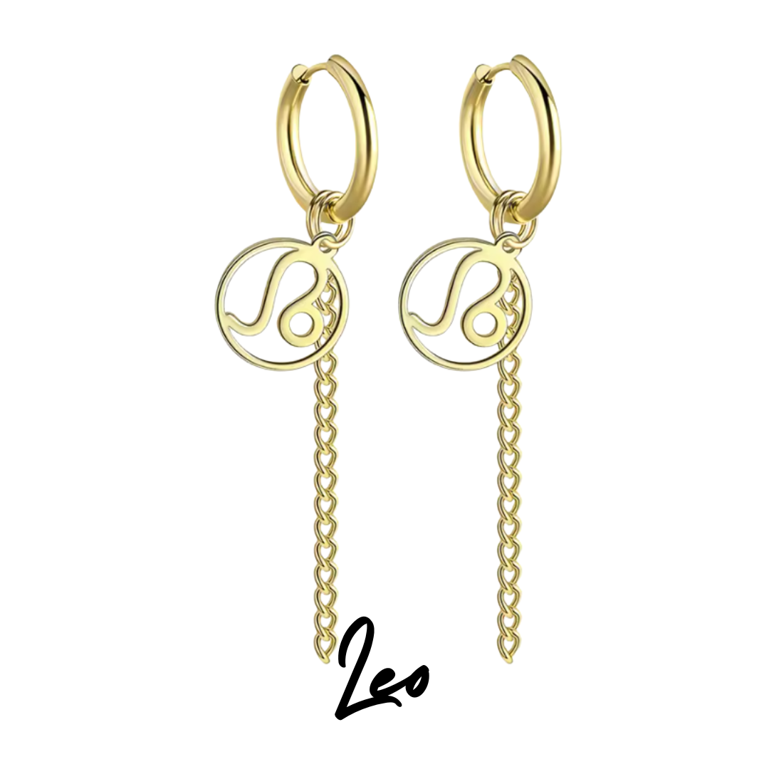 Pendientes Largos Dorados con Signo de LEO