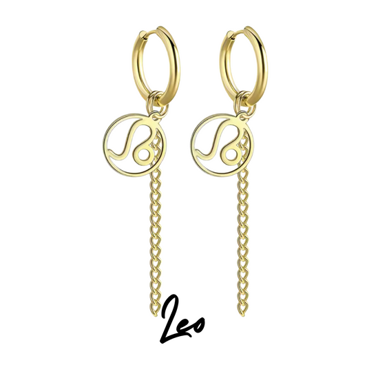 Pendientes Largos Dorados con Signo de LEO