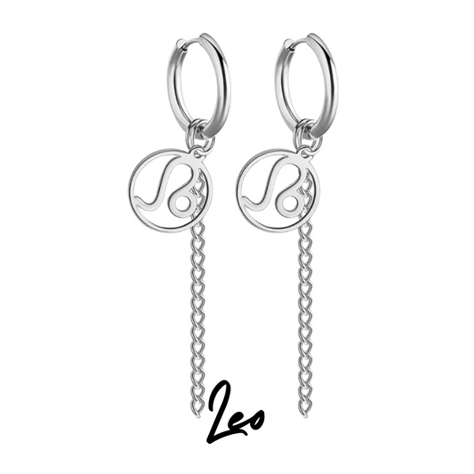 Pendientes Largos Plateados con Signo de LEO