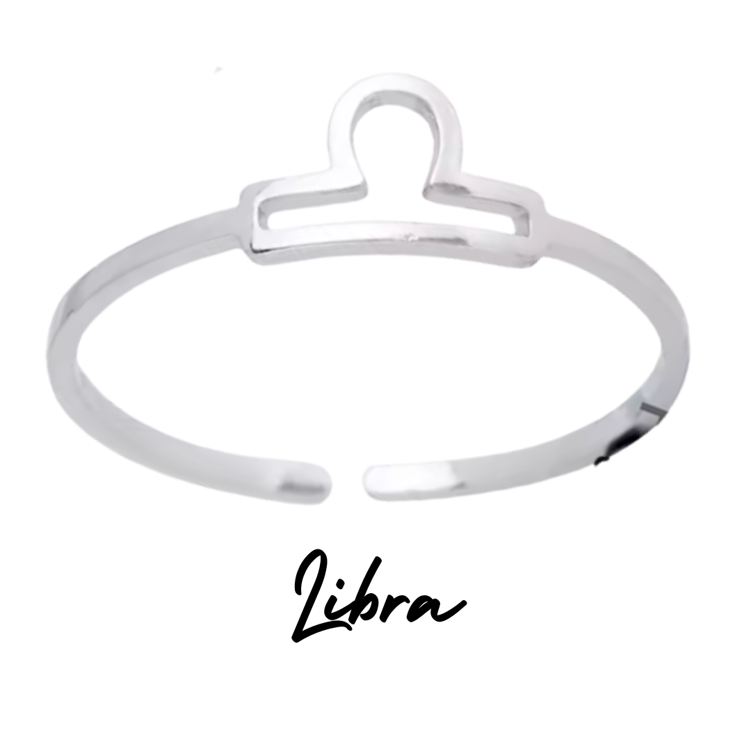 Anillo Plateado con Símbolo de LIBRA