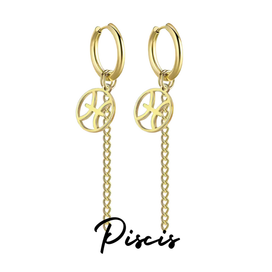 Pendientes Largos Dorados con Signo de PISCIS
