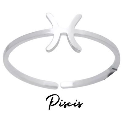 Anillo Plateado con Símbolo de PISCIS