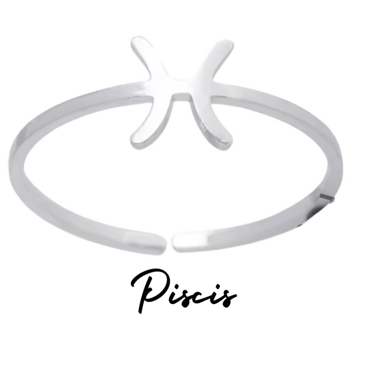Anillo Plateado con Símbolo de PISCIS